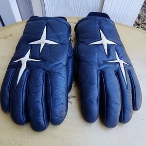 Vintage 80s 90s Hotfingers LARGE Blue Leather Ski Gloves Mens Opening Day Gaper